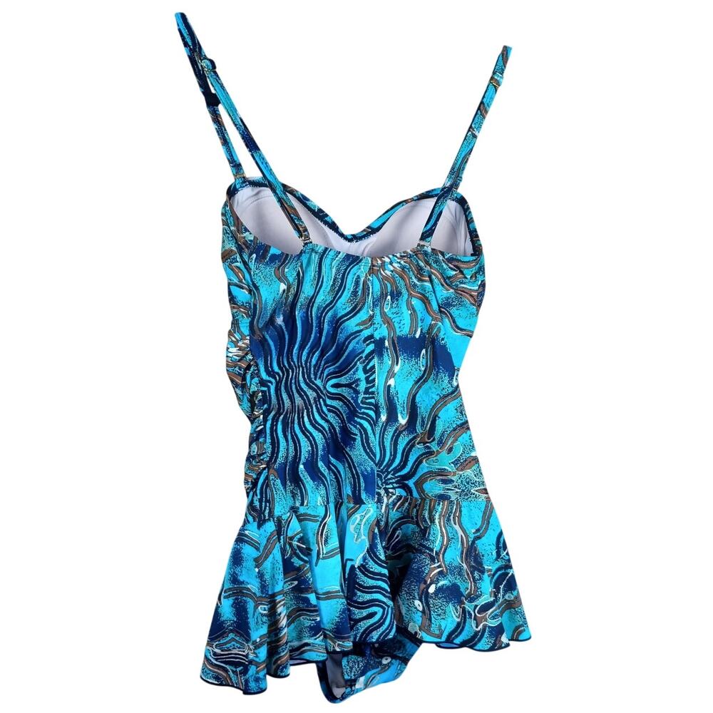 Ceeb of Miami Vintage Swimsuit Size 8 Green Abstract Print Skirted One Piece - Picture 5 of 9